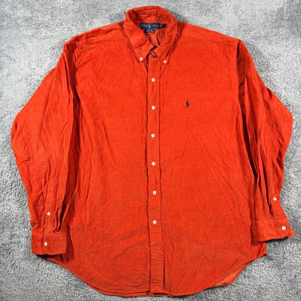 VTG Polo Ralph Lauren Corduroy Button Down Shirt Mens XL Orange Blake Long Sleev